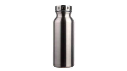 Reusable metal water bottle with a minimalistic design, isolated on transparent background