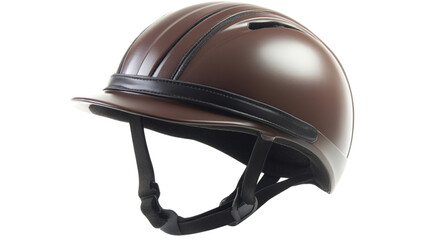Fototapeta premium Riding helmet in brown with black strap, isolated on transparent background