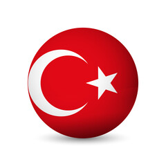 Turkey flag - 3D sphere in colours of flag representing a country cultural identity and heritage. The essence of national pride and unity. Vector object on white background.