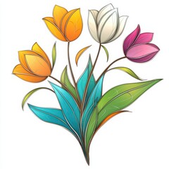 Vibrant Tulip Bouquet Illustrating Spring's Colorful Beauty and Freshness