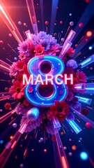 Fototapeta premium Abstract postcard with March 8, colorful background, with bright lights
