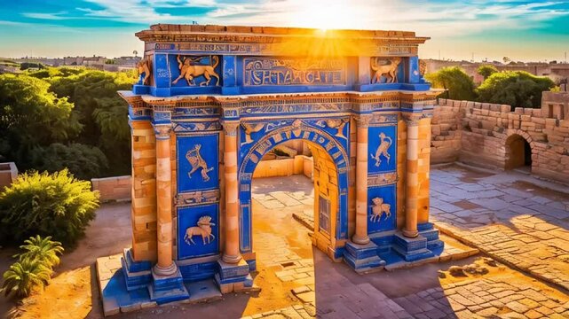stunning Ishtar Gate Iraq sunny day

