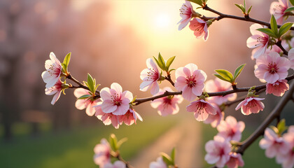 Obraz premium Close-Up of Spring Blossom Branch in Morning Light