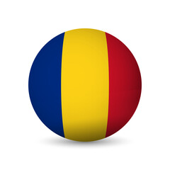 Fototapeta premium Romania flag - 3D sphere in colours of flag representing a country cultural identity and heritage. The essence of national pride and unity. Vector object on white background.