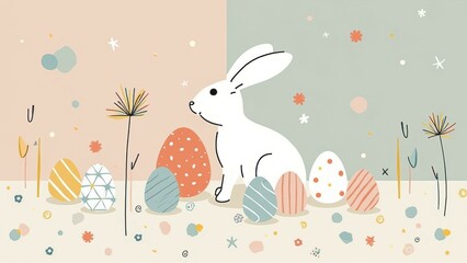 Obraz premium Whimsical easter bunny with decorated eggs and floral patterns