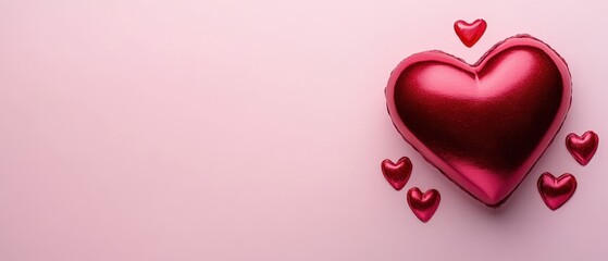 A vibrant red heart-shaped balloon floats amidst a flurry of smaller hearts, capturing the essence of love and joy on Valentine's Day.