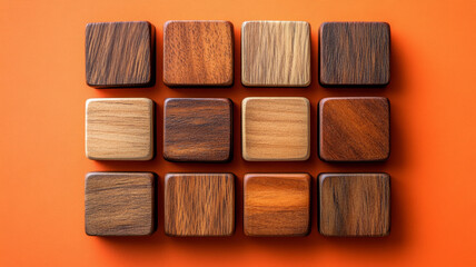 Fototapeta premium Wooden blocks arranged on an orange background