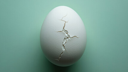Cracked egg on a green background.