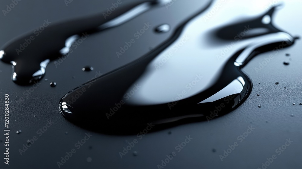 Aufkleber shiny black oil puddle reflecting light in an urban setting with dark surface. generative ai