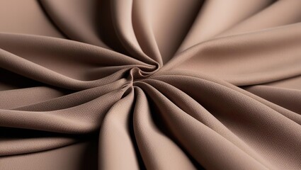 Obraz premium Luxurious brown satin fabric with dramatic radial folds converging to center. Elegant textile waves create dynamic starburst pattern. Ideal for luxury branding, fashion design, and abstract background