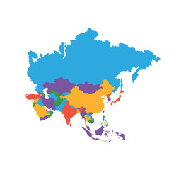 Multicolor Asia map political regions simple flat vector