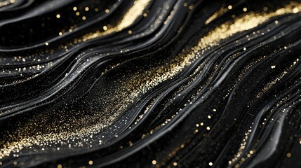 A sleek black-and-gold abstract wave design with subtle sparkles, exuding luxury and elegance, ideal for high-end branding, marketing, and sophisticated visual identities.
