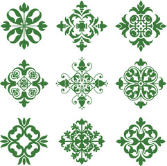 A set of vintage retro floral leafy design icons based on clover imagery. 
