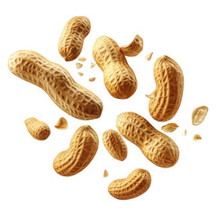 Falling Peanuts Captured In Motion On Transparent Background