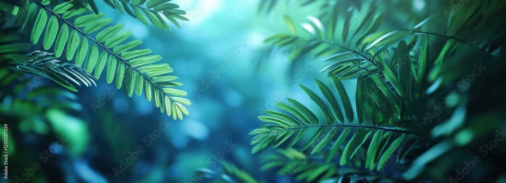 Aufkleber green leaves on a blurred background with copy space for a nature and environment concept, suitable 