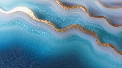 Fototapeta premium An abstract image featuring soft blue and white waves with delicate gold highlights, creating an elegant and modern artistic design.