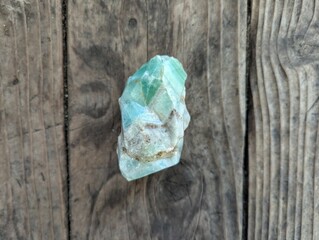 Green Calcite Crystal Rock Stock Wood Background