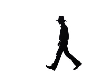 Cowboy walking in silhouette during sunset isolated on transparent background