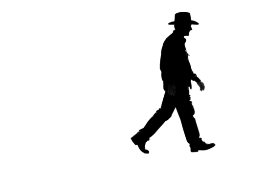Silhouette of a cowboy walking isolated on transparent background