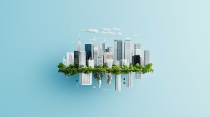 Fototapeta premium City Skyline with Greenery on Blue Background