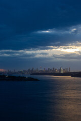 Sydney skyline view at dusk.