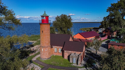 Polessk, Kaliningrad region, Russia, September 04, 2022 Old lighthouse in the village Zalivino