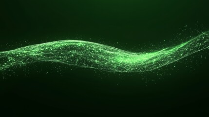 Abstract digital wave of particles on green background, showcasing futuristic technology