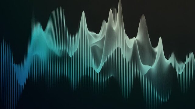 3D chart of sound spectrum wave visualization with peaks and waves as istogram chart. Waves of flow of data