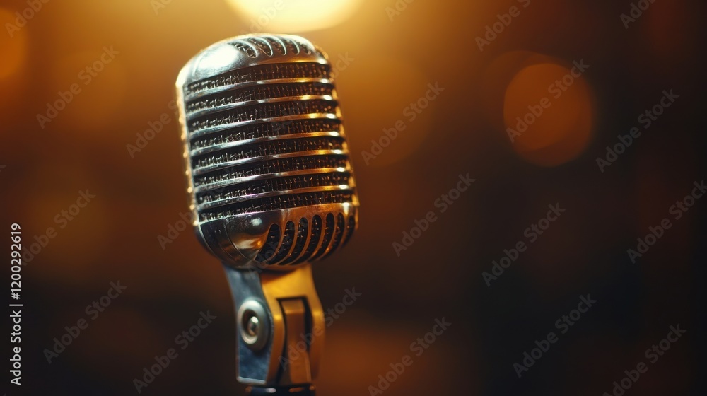 Aufkleber vintage microphone on stage with bokeh background creating an atmosphere of music and performance ar