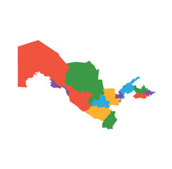 Multicolor Uzbekistan map political regions simple flat vector