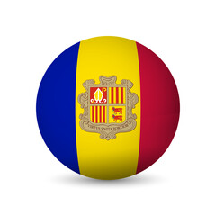 Andorra flag - 3D sphere in colours of flag representing a country cultural identity and heritage. The essence of national pride and unity. Vector object on white background.