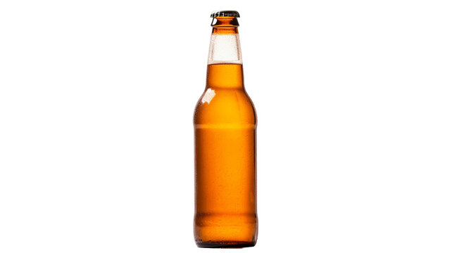Glass bottle full of beer with cap isolated on transparent background.

