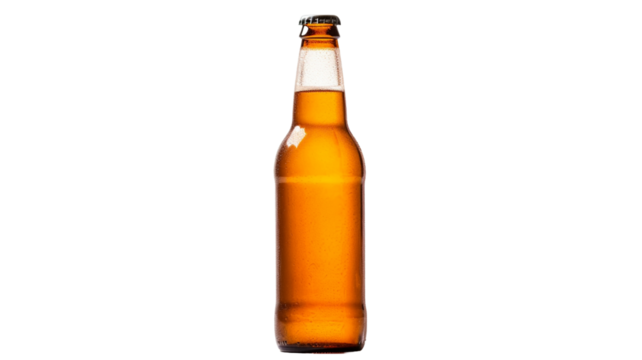 Glass bottle full of beer with cap isolated on transparent background.

