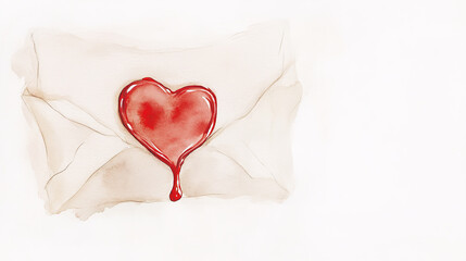 The image is a watercolor painting of a letter with a red heart-shaped wax seal in the middle