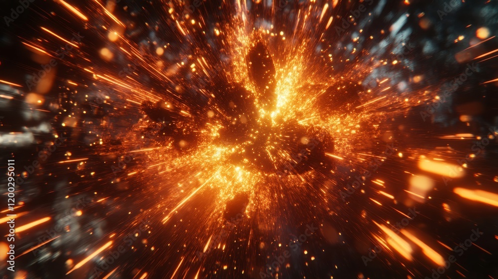Poster futuristic data explosion with glowing rays for sci-fi or high-speed travel themes
