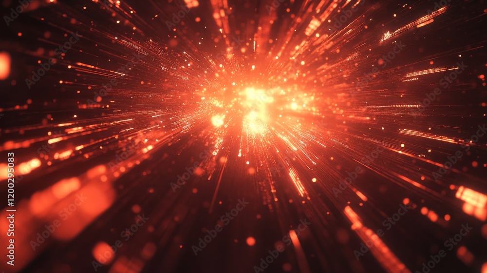 Poster futuristic data explosion with glowing rays for sci-fi or high-speed travel themes