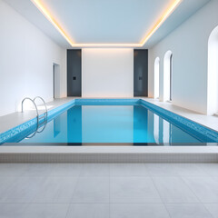 pastel liminal space swimming pool interior	