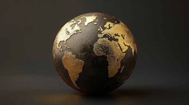 Hyper-realistic 3D render of a golden globe for detailed projects