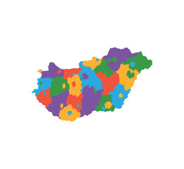 Multicolor Hungary map political regions simple flat vector
