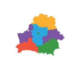 Multicolor Belarus map political regions simple flat vector