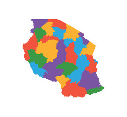 Multicolor Tanzania map political regions simple flat vector