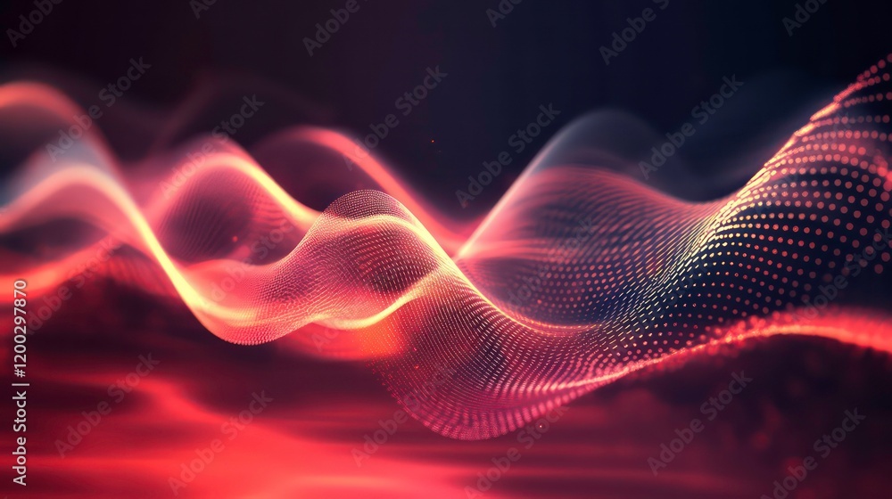 Poster abstract red background with dynamic curves and waves of digital technology