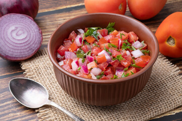 Vinagrete, typical brazilian sauce with tomato, onion, vinegar, olive oil and parsley