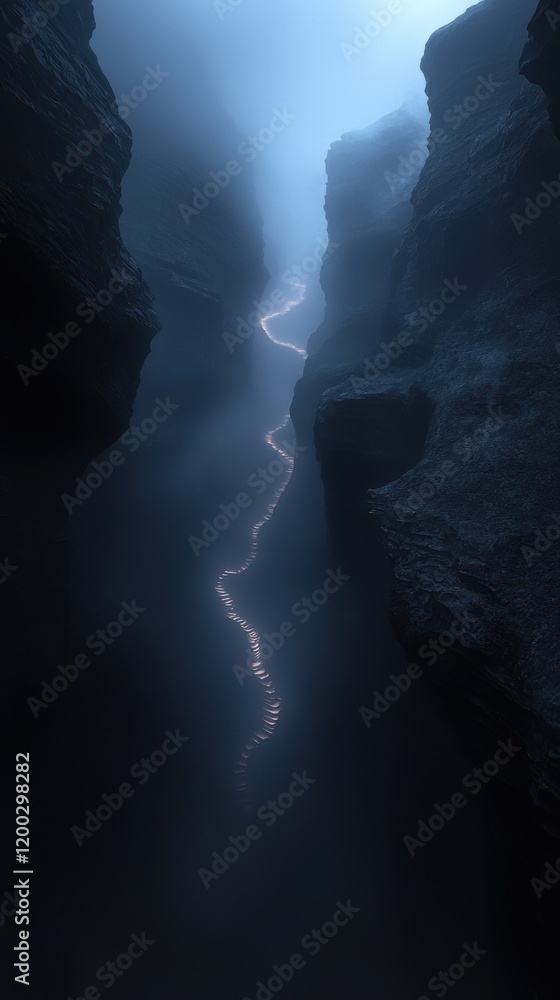 Poster a dark cave with a glowing line running through it