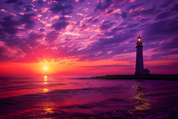 Breathtaking Sunset over the Lighthouse: A Beacon of Hope Amid the Shadows