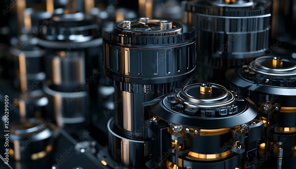 Poster a close-up view of intricate mechanical components showcasing advanced technology and engineering. t
