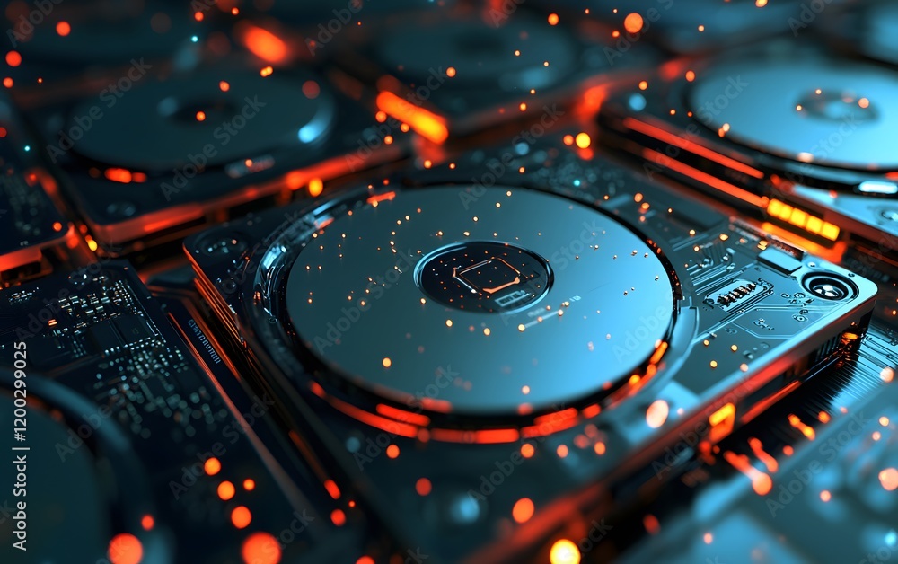 Aufkleber a close-up view of modern technological devices featuring intricate designs and illuminated elements