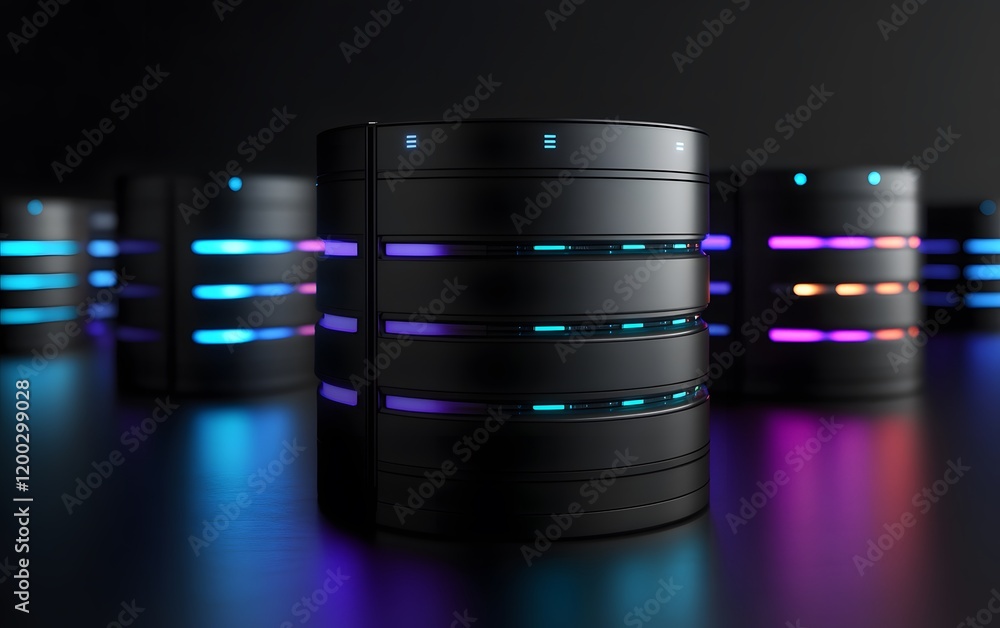 Poster a collection of sleek, modern data storage devices illuminated with vibrant led lights, showcasing c
