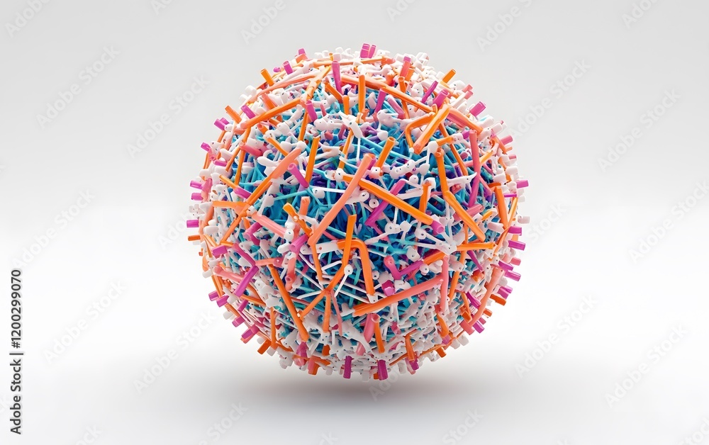 Poster a colorful 3d model representing a virus structure, showcasing intricate details of molecular connec