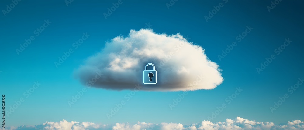 Poster a digital cloud with a lock symbol, representing secure data storage and cloud computing solutions a